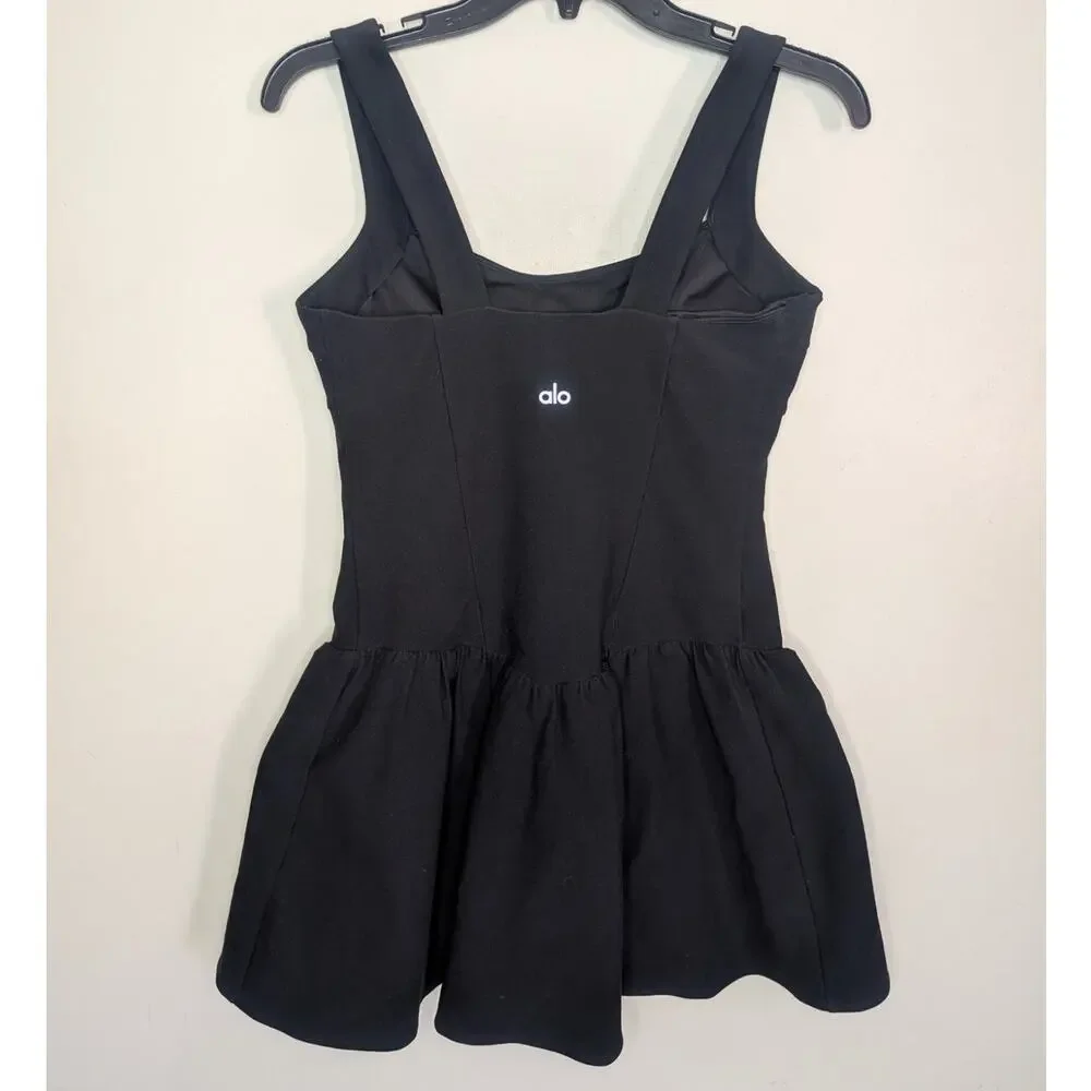 Alo Yoga Alosoft Break Point Tennis Dress in Black, Size Medium